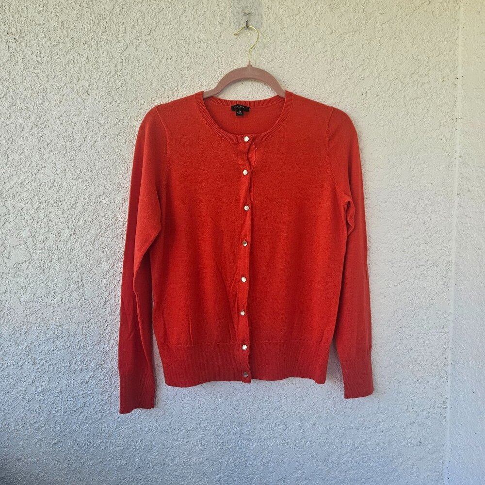 Anne Taylor Red Cardigan with Pearl Buttons